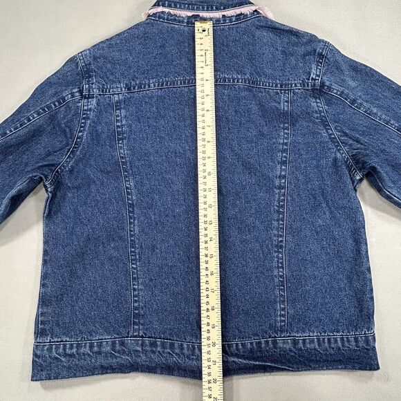 Vintage Life Style Jacket Women L Boho Blue Denim Floral Jewel Button Fringe 90s - Picture 6 of 14